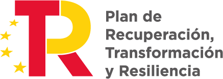 Logo del Plan de Recuperación, Transformación y Resiliencia de España, que incluye elementos gráficos en rojo, amarillo y gris, junto a estrellas de la Unión Europea.