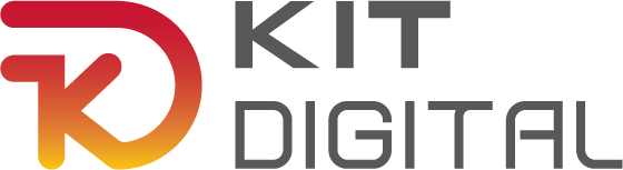 Logo de Kit Digital, un programa de apoyo para la transformación digital de pequeñas y medianas empresas en España, con un diseño moderno que combina colores rojo y naranja.